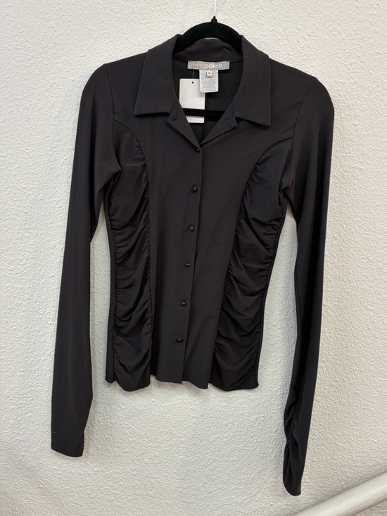 Tehen par Poles Tops - Tehen Par Poles Black Ruched Button Down Shirt Long Sleeve Size M